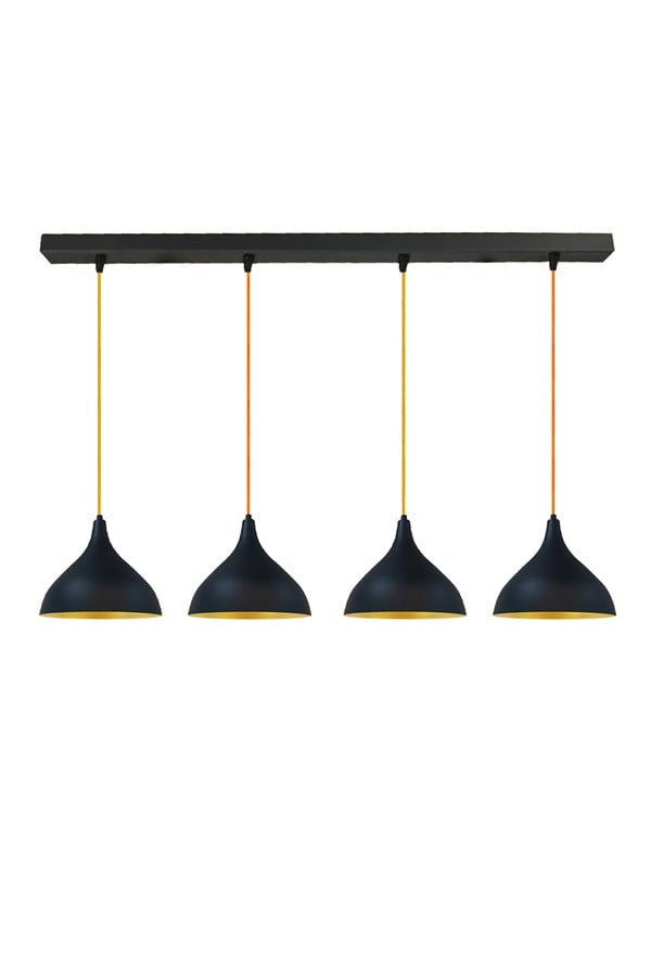 Bamyum Dörtlü Cakalı Uzun Siyah Avize Sarkıt Lamba Salon Masaüstü Mutfak Oturma Odası Otel Avizesi
