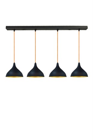 Bamyum Dörtlü Cakalı Uzun Siyah Avize Sarkıt Lamba Salon Masaüstü Mutfak Oturma Odası Otel Avizesi